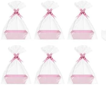 6PACK Pink Baskets For Gifts Empty, 10 x 8” Thick Kraft Gift Basket with 6Bows 6Bags Empty Gift Baskets for Christmas