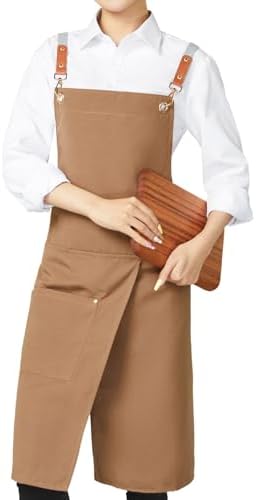 KITCHIEF Pottery Apron Split Leg,Cross Back Chef Apron with Pockets,Painting Apron with Adjustable Straps for Cooking,Baking,BBQ,Ceramic,GardeningQ(Brown) - Image 6