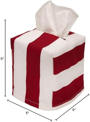 Tissue Box Cover, Soft Cloth Tissue Dispenser Cover for Square Cube Tissue Boxes- One Size Tissue Box Holder Fits Most Cardboard Tissue Holders - Lined, Red and White Striped, Made in USA - Image 7