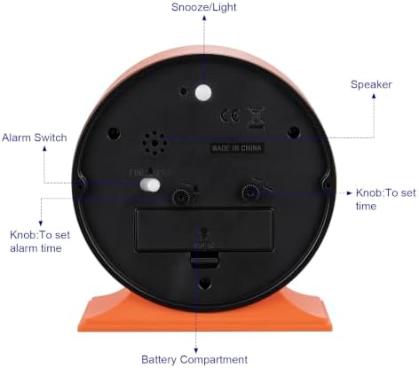 4.5"Retro Analog Alarm Clock,Vintage decor , Super Silent Non Ticking Small Clock with Manual Light, Snooze, Battery Operated, for Bedroom, Living Room, Office,Nightstand, Bedside, Desk ,Table(Orange) - Image 7