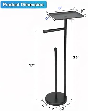 Toilet Paper Holder with Shelf, Freestanding Toilet Paper Stand with Storage Space for Holding Extra 4 Toilet Paper Rolls (Stainless Steel Base, Black) - Image 7