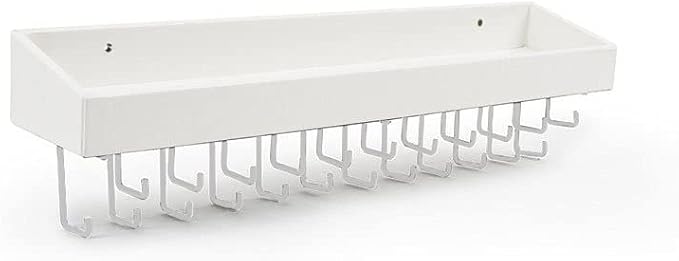 Jewelry Organizer Necklace Holder with 23 Hooks, Wall Mounted Necklaces Bracelet Earrings Ring Holder Hanger with Shelf for Perfume Aesthetic Room Decor (White, 14.37 x 2.95 x 3.86 inches) - MK208C