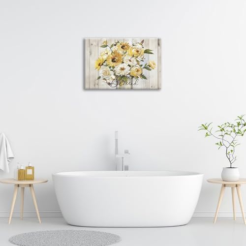 Sunflower Bathroom Pictures Wall Art, Simple Blessed Floral Bathroom Wall Decor, Flower Framed Painting Canvas Artwork for Bedroom Living Room Decorations 24" L x 16" W - Image 7