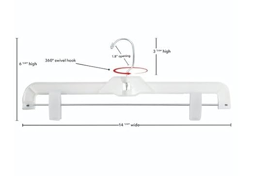 NAHANCO 1600PCLH Plastic Skirt/Pant Hangers, Heavy Weight with Long Hook and Plastic Clips, 14" White Hi-Impact (Pack of 100)