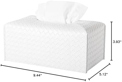 Tissue Box Cover Short Rectangle Leather Facial Paper Holder, White - Image 3