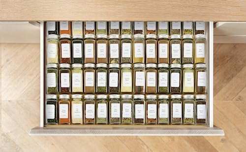 Spice Drawer Organzier,4 Tiers- 8Pcs Bamboo Spice Rack Tray Insert for Cabinet Drawer Countertop, Kitchen Seasoning Storage Drawer Organization,18" Wide x 15.8" Deep (Hold UP To 40 Jars