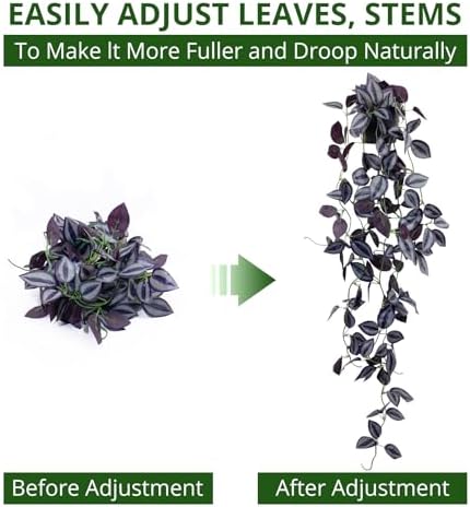 LOYWREE 3Pack Small Fake Hanging Purple Plant Artificial Potted Plants Indoor 39-in Long Faux Dark Black Vine Plant for Shelf Home Office and Outdoor Garden Decor (Black Pot) - Image 6