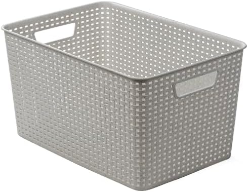 BINO | Plastic Storage Baskets, 22 Liter - 3 Pack, Natural Grey | THE WOVEN COLLECTION | Storage Basket for Shelves | Woven Storage Baskets for Organizing Bins | Pantry Shelf Organizer | Container Bin - Image 6