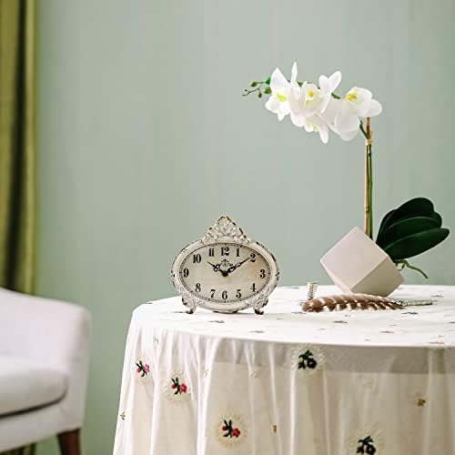 NIKKY HOME Small Vintage Table Clock Distressed White, Shabby Chic Decor - Image 6