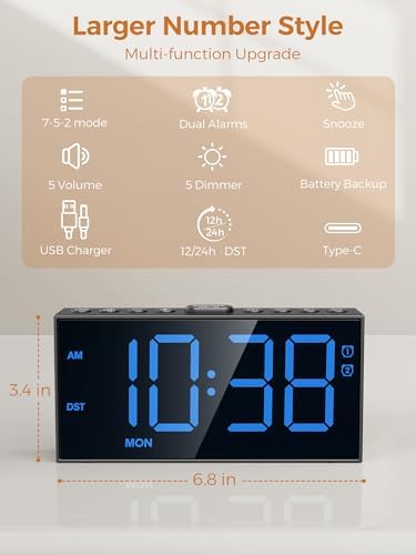 Digital Alarm Clock for Bedroom with 2.2-Inch Bold Numbers, Dual Alarms - Image 7