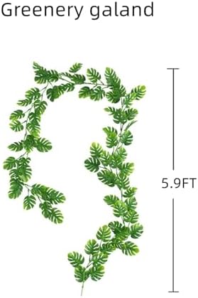 GBESTWOOW 2PCS Artificial Monstera Greenery Plant Fake Turtle Leaves Garland Wreath Fake Vines Table Runner for Wedding Arch Home Party Mantle Decor - Image 5