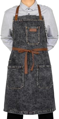 Black Denim Grill Apron with Pockets & Towel Loop for Men Women - Image 7