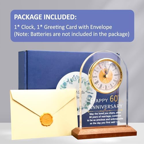 OkiyiD 60th Anniversary Wedding Gift, Anniversary Quartz Clock, Desk Table Clock, 60 Years of Marriage, Golden Wedding for Couple, Parents, Grandparents (Wooden Base with LED Light) - Image 6