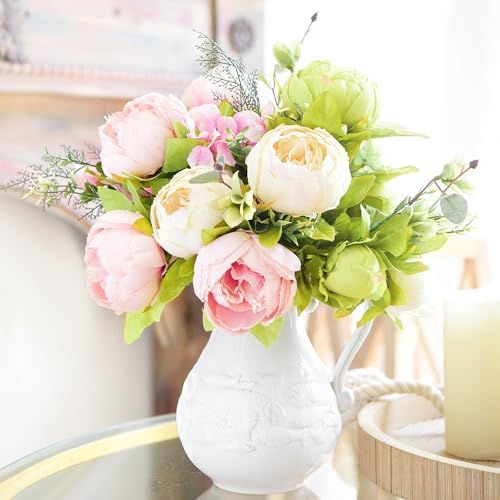 FiveSeasonStuff Artificial Peony Bouquet, Pink, Beige & Green Silk Flowers for Wedding Centerpieces, Bridal Bouquets & Home Decor – Spring Waltz - Image 6