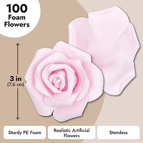 Bright Creations Artificial Flowers Foam Rose Heads - 3 x 1.2 in, Mixed Pink Shades, 100 Pack - Foam Roses for Flower Wall & Garland Backdrops, Wedding & Bridal Shower Decor - Image 6