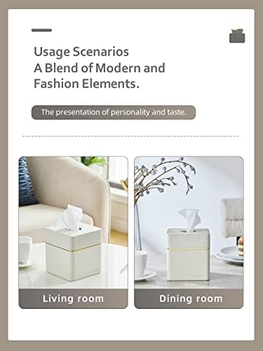 Tissue Box Holder Cover Square, Modern PU Leather Decorative Tissue Cube Holder Organizer-Woven White - Image 6