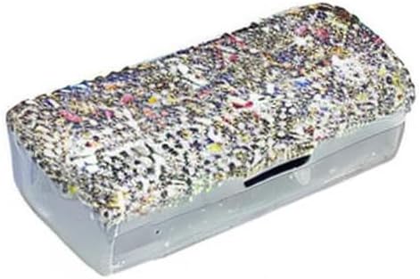 Lipstick Bling Rhinestone Crystal Case Storage Organizer Box with Mirror for Women's Lipstick Holder-Cosmetic Storage Kit (Silver)