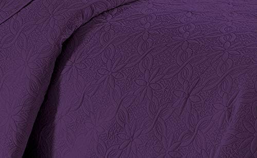 Fancy Linen 3pc Embossed Coverlet Bedspread Set Oversized Bed Cover Solid Floral Daisy Pattern New # Allis (Full/Queen, Purple) - Image 2