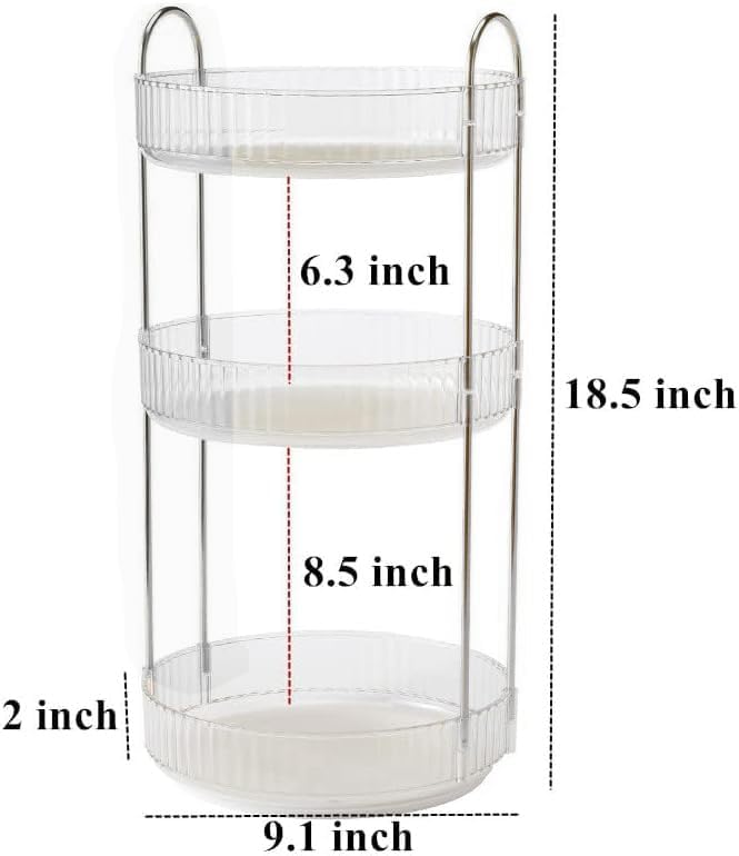 360 Rotating Makeup Organizer and Storage for Vanity Countertop 3 Tiers, High Capacity Cosmetic Skincare Perfume Organizers for Dresser Bathroom Lazy Susan