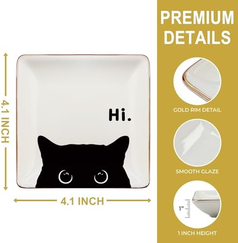 Funny Black Cat Hi Key Dish Tray for Entryway Table Decor, Black Cat Mom Lovers Lady Gifts for Women Ceramic Jewelry Dish Tray for Rings Earring Bracelet, Pet Lover Gifts Key Tray Plate - Image 6