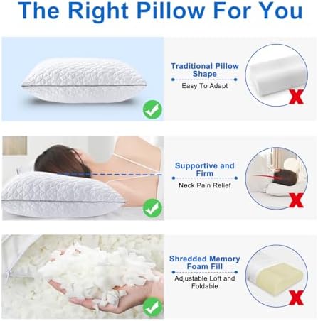 Cooling Shredded Memory Foam Pillows Standard Size Set of 2, 20 x 26 in - Image 6