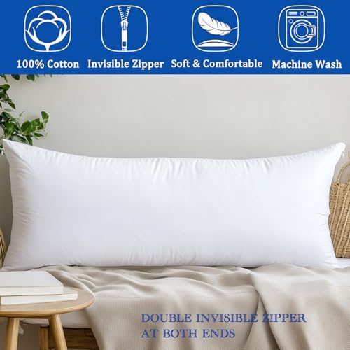 Body Pillow Cover, Precoco 100% Cotton Body Pillow Pillowcase-Premium White Pillow Case with Double Zipper Fitted, Breathable & Ultra Soft/600 Thread Count Covers for Easy Care, 20x54, 1 Pack - Image 6
