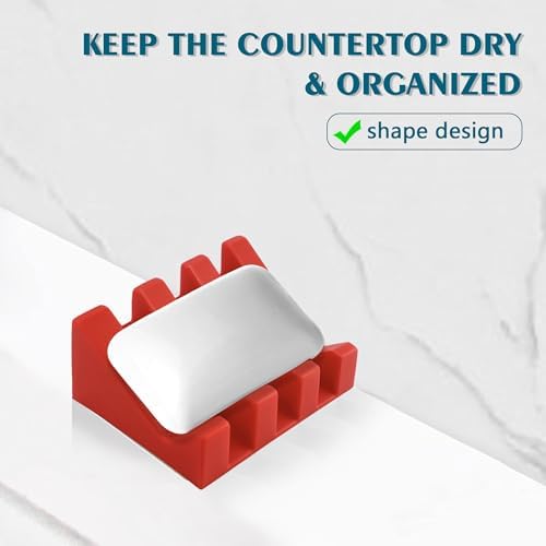 Self Draining Soap Dish Holder,Silicone Soap Dish,for Bathroom,Kitchen, Sponges,Can Extend Soap Life,Keep Soap Bars Dry and Easy Cleaning (Red+Deep Green,2-Pack) - Image 6
