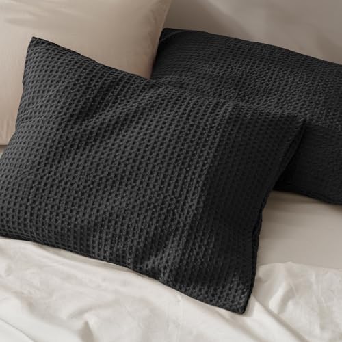 PHF Ultra Soft Waffle Pillow Shams King Size 20"x36", Black, No Insert - Image 6