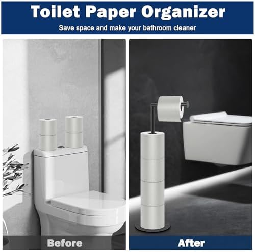 NearMoon Bath Toilet Paper Holder Stand- Modern Tissue Roll Holder Standing with Balanced Base, Rustproof Toilet Roll Holder for Bathroom/Kitchen Countertop (Matte Black, Metal Base) - Image 6