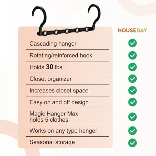 HOUSE DAY 10 Pack Space Saving Hangers, Black, Premium Smart Hanger - Image 6