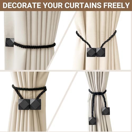 Hion Magnetic Curtain Tiebacks Black 2pcs, Curtain Holdbacks Hooks Holders - Image 7