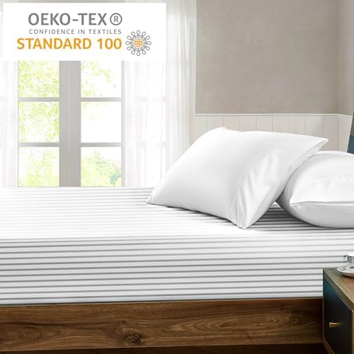 FreshCulture Twin XL Fitted Sheet Only - Hotel Quality Fitted Sheet Twin XL Size - Ultra Soft & Breathable - Brushed Microfiber - Deep Pocket - Cooling Fitted Sheets for Twin XL Size Bed (Stripe Grey) - Image 6