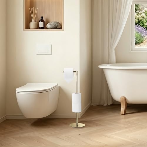BGL Freestanding Toilet Paper Holder, Tissue Holder On Floor with Reserve Storage Paper Rolls, Roll Paper Holder Standing On Floor (Polished Gold) - Image 7