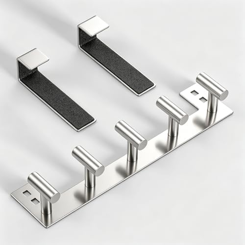 PMMASTO Door Hanger for 1-3/4 Inch Doors, Polished Silver- 5 Hooks, T Shape - Image 6