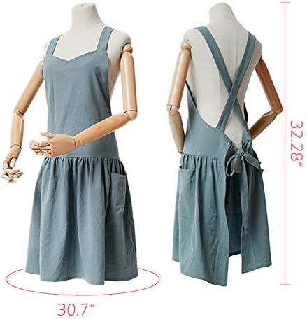Japanese Cotton Cross Back Pinafore Apron for Women with Pockets Navy - Image 7