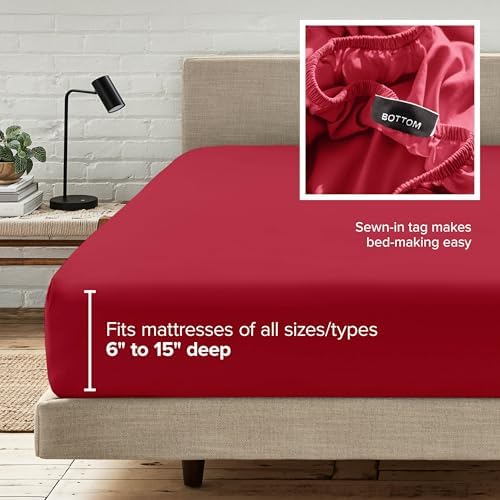 Bare Home Queen Fitted Sheet - 1800 Ultra-Soft (Queen, Red) - Image 6