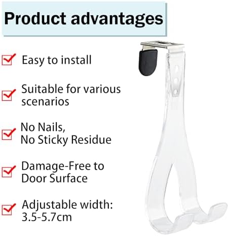 NewTalent Set of 2pcs Adjustable Over the Door Hooks for Hanging, for Living Room, Bathroom, Bedroom, Kitchen Hanging Clothes, Towels, Hats, Coats, Bags - Image 6