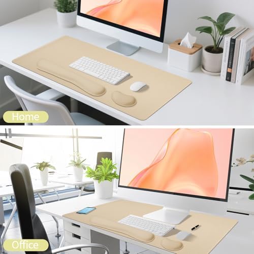 Beige Leather Desk Pad and Keyboard Wrist Rest, 27.6"x13.8" - Image 7