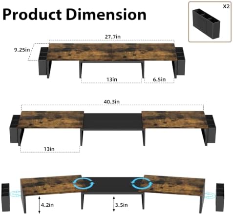 AUPSEN Dual Monitor Stand Riser with 2 Pen Holders, Desk Organizer, Brown - Image 7