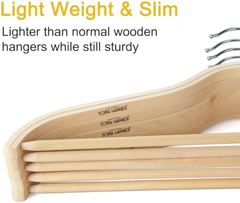 TOPIA HANGER Sleek Wooden Hangers with Non-Slip Rubber Grips, Sweater Hangers No Shoulder Bump, Lightweight Clothes Hangers 10-Pack, 360° Swivel Hook and Pants Bar-CT63N - Image 6