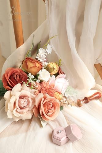 Floroom Terracotta Artificial Flowers Burnt Orange Fake Roses Peonies Dahlias and Greenery Combo Box Set for DIY Wedding Bouquets Bridal Shower Centerpieces Floral Arrangements Party Tables Decoration - Image 5