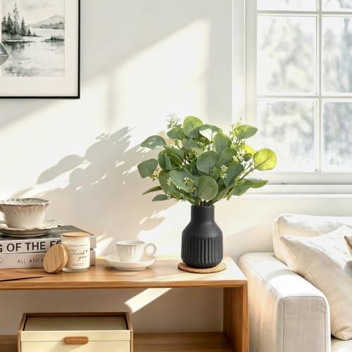 Fake Plants Faux Eucalyptus Greenery Stems for Ceramic Vase, White - Image 7