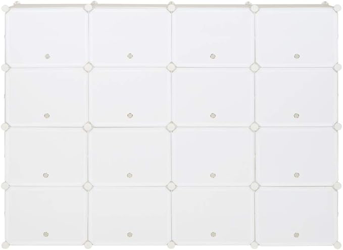 Shoe Rack Organizer, 16 Cube 8 Tier Covered Shoe Storage Cabinet 64 Pairs Freestanding DIY Shoe Shelves Plastic Shoes Rack for Closet Entryway Hallway Bedroom (White3)