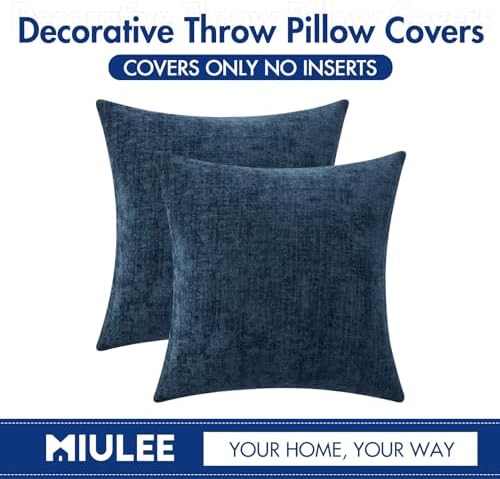 MIULEE Soft Chenille Throw Pillow Covers Blue 20x20 Inch Pack of 2 - Image 6