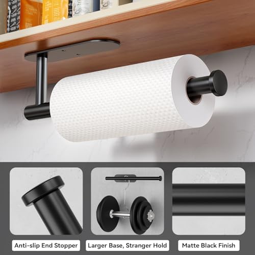 Auxmir Paper Towel Holder Under Cabinet, Self Adhesive Paper Towels Rolls Racks for Kitchen, Wall Mount Thicken Stainless Steel Rustproof, Both Available in Adhesive and Screws for Bathroom RV, Silver - Image 6