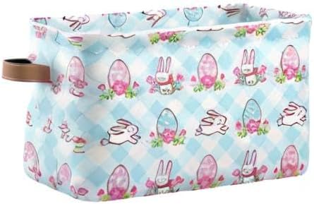 Large Storage Basket Easter Bunnies and Eggs Foldable Storage Box Organizer Bins with Handles for Bedroom Home Office
