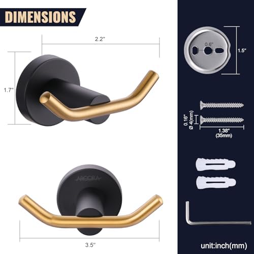 ARCORA Brushed and Gold Towel Hooks, SUS 304 Stainless Steel Bath Robe Hook - Image 6