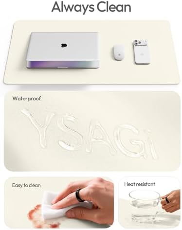 YSAGi Leather Desk Protector, Office Mat, Large Mouse Mat, Non-Slip PU Leather Blotter, Laptop Desk Mat, Waterproof Writing Pad for Office and Home(Cream, 40" x 24") - Image 7
