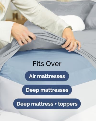 CGK Linens 2 Pack Extra Deep Queen Fitted Sheets - Steel Blue - Image 7