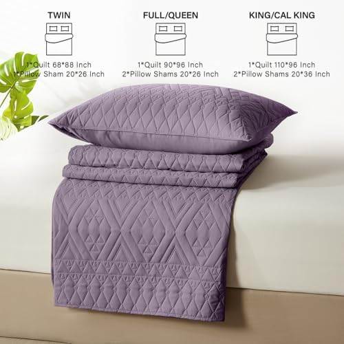 akkialla Full/Queen Quilt Set, Grayish Purple Lightweight Microfiber Bedspread Coverlet, Boho Geometric Pattern, Soft All-Season Bedding, 3-Piece (1 Quilt, 2 Pillow Shams) - Image 6